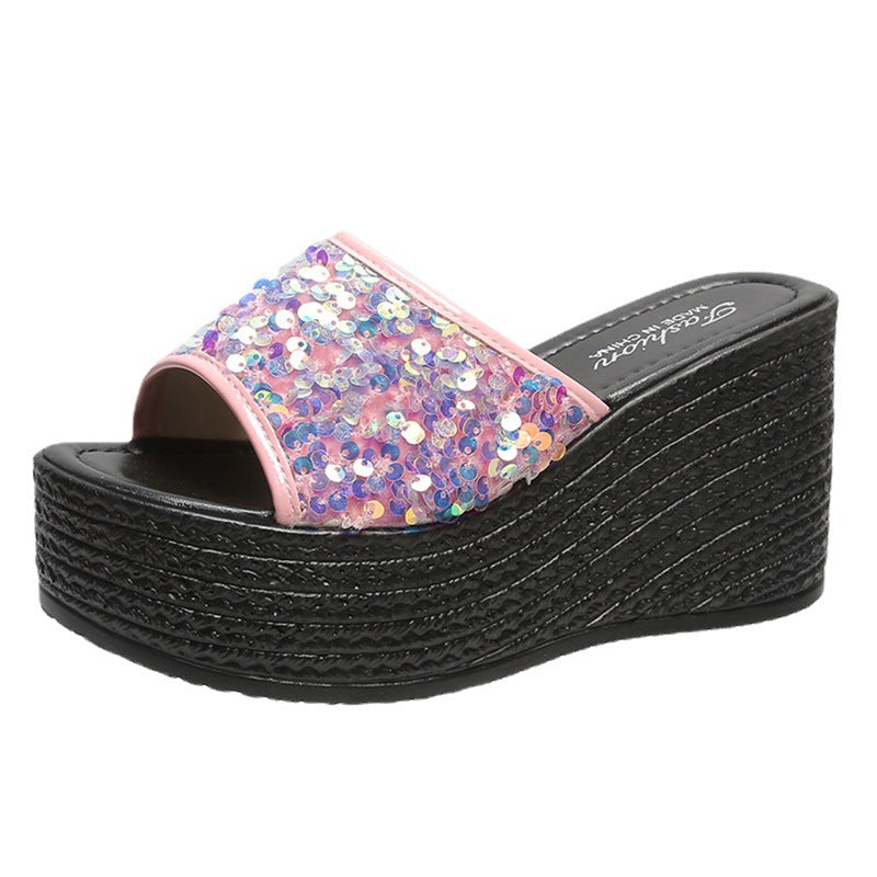 Damen Glitzernde Plateau-Sandalen mit offener Zehenpartie und hohem Absatz EB
