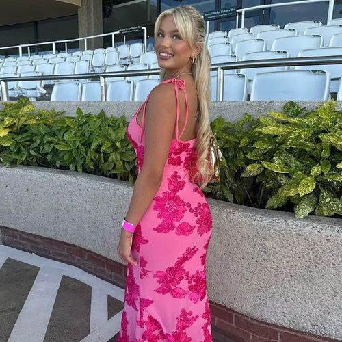 Damen Maxikleid mit floralem Spitzenmuster und verstellbaren Trägern EB