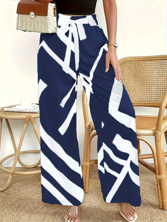 Damen Weite Palazzo-Hose mit modernem Grafikdruck und elastischem Bund EB