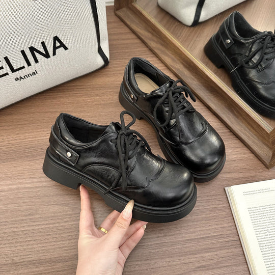 Damen elegante Schnürschuhe mit robustem Absatz und hochwertigem Leder EB