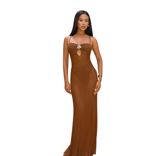 Damen Bikini-Überwurfkleid mit dekorativem Ausschnitt und transparentem Design EB