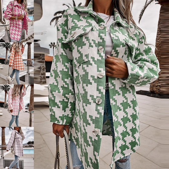 Damen Langarm-Shirtjacke im Chevron-Muster mit praktischen Taschen EB