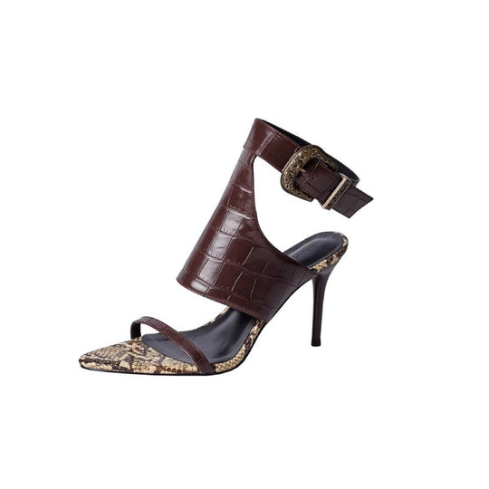Damen Elegante Sandaletten mit Schlangenleder-Optik und feinem Riemen EB