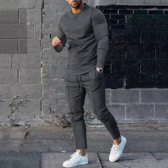 Herren nan athletisches Longsleeve- und Nahtdetail-Jogginghose-Set mit schlanker Passform EB