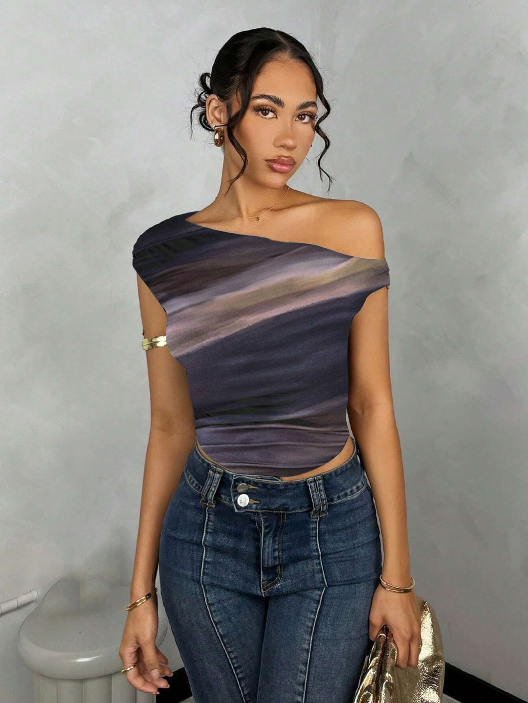 Damen Asymmetrisches Crop-Top mit elegantem Wellendesign und raffiniertem Schnitt EB