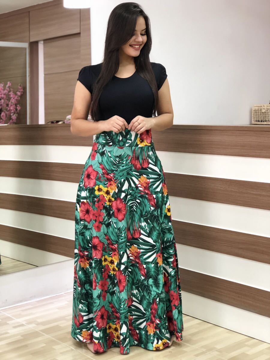 Damen Elegantes Maxikleid mit grafischem Druck und flexiblem Bund EB