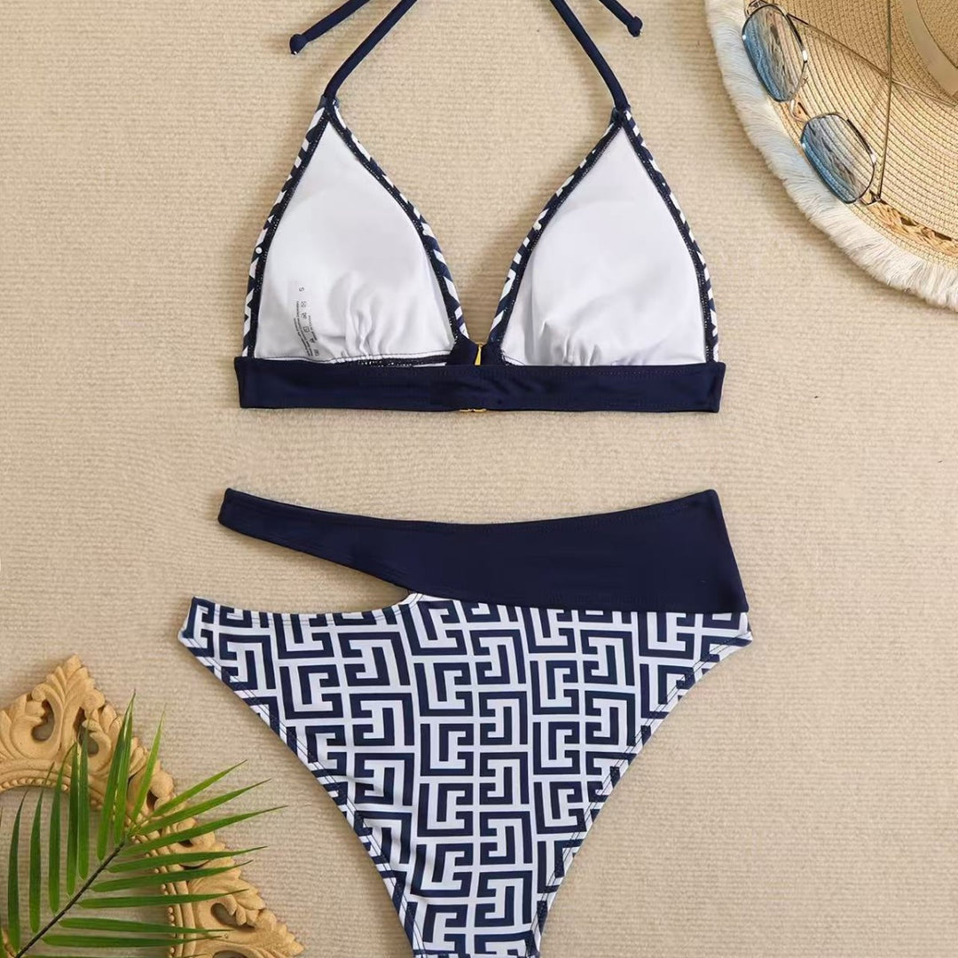 Damen Triangel-Bikini mit elegantem geometrischem Muster EB