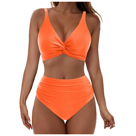 Damen Hochtailliertes Bikini-Set mit elegantem Wickeloberteil EB