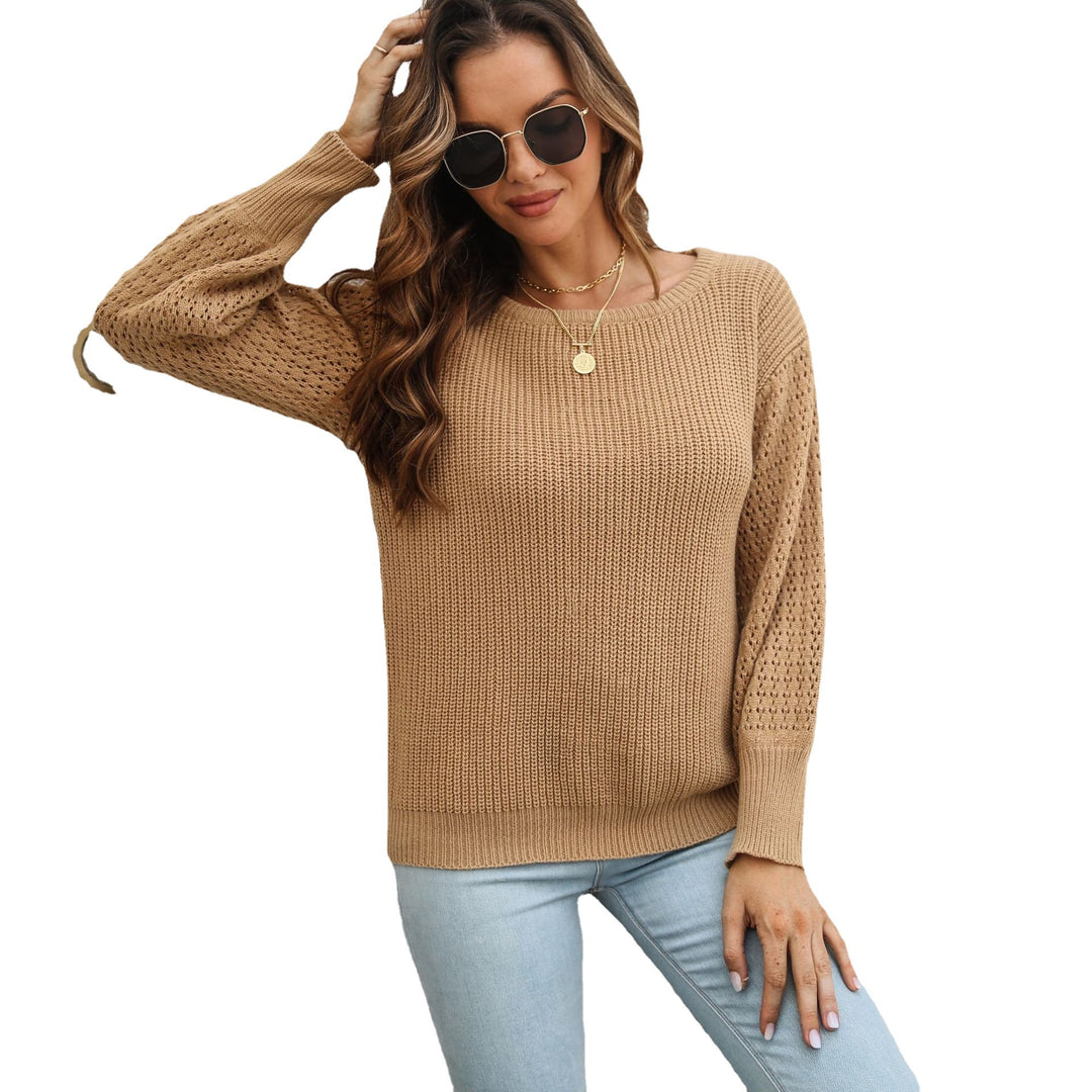 Damen Strickpullover mit luftigen Ärmeln und modernem Lochmuster EB