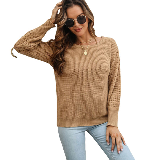 Damen Strickpullover mit luftigen Ärmeln und modernem Lochmuster EB