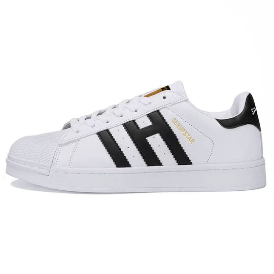 Damen Sportliche Freizeit Sneakers mit Lederoberfläche und rutschfester Sohle EB