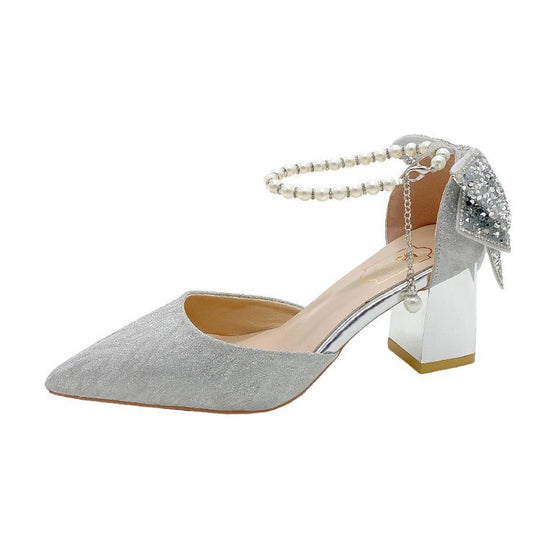 Damen elegante Glitzer-Pumps mit verzierten Fesselriemen EB