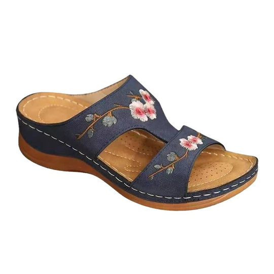 Damen Komfortable Riemchen-Pantoletten mit floralem Design EB