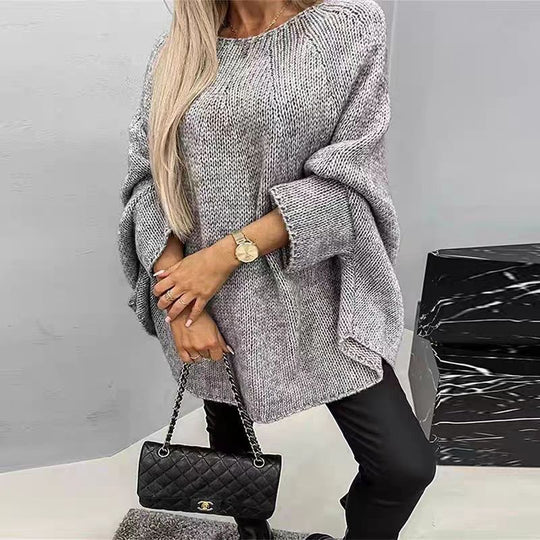 EB | Strick Cape Pullover Übergröße Passform Grober Wollmix Fledermausärmel