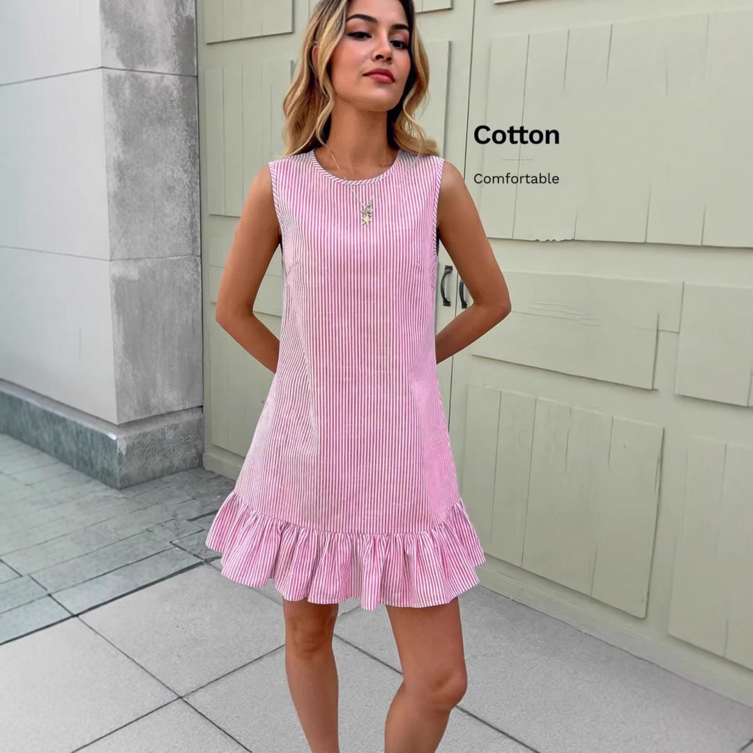 Damen Sommerliches Streifen-Kleid mit Rüschensaum EB