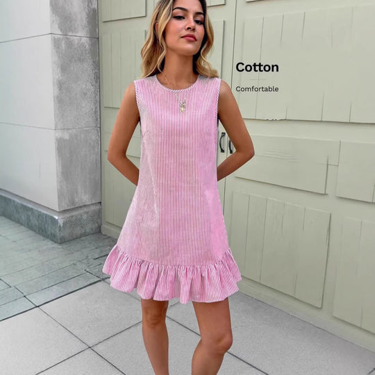 Damen Sommerliches Streifen-Kleid mit Rüschensaum EB