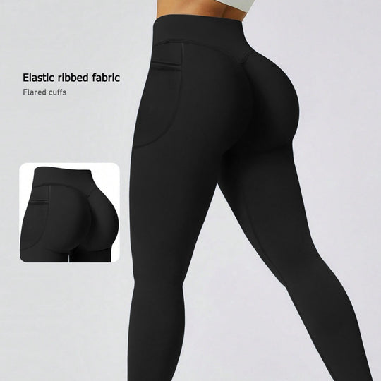 Damen Sportliche Leggings mit elastischem Rippmaterial und ausgestellten Säumen EB