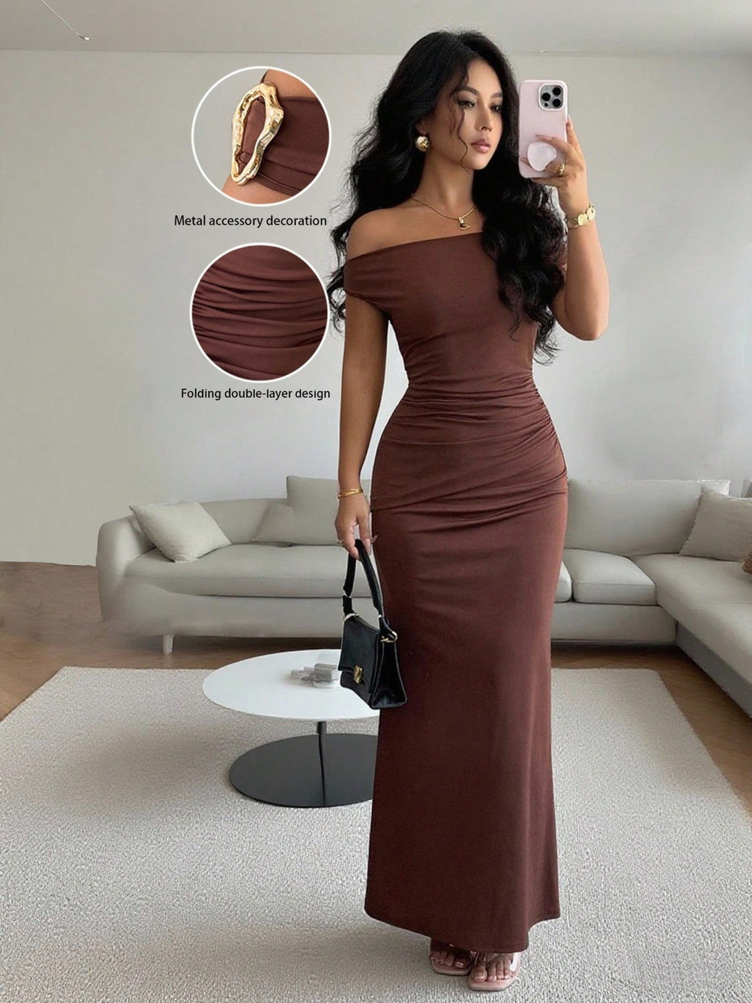 Damen Wickelmaxikleid mit schmalem Schnitt und auffälligen Details EB
