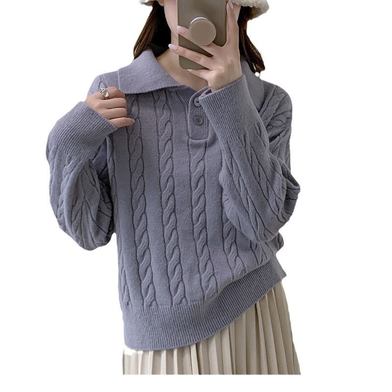 Damen Strickpullover mit Kragen und Knöpfen EB