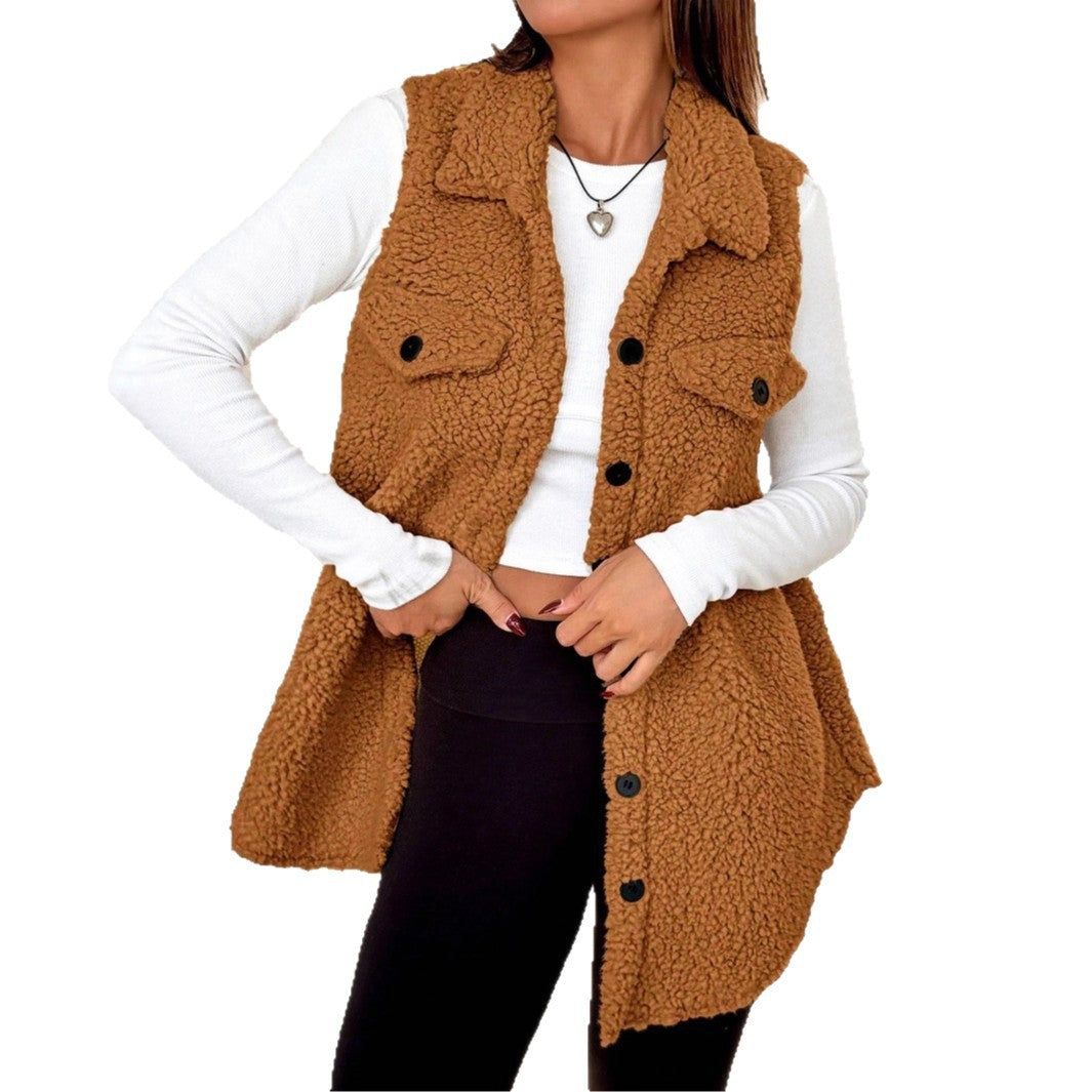 Damen Teddy-Weste mit Taschen EB