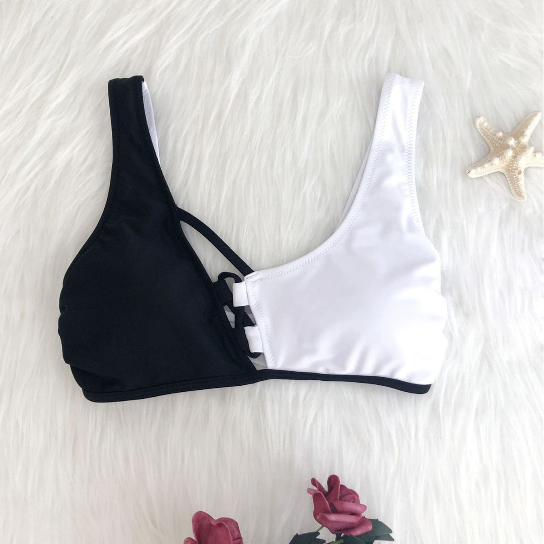 Damen Hochmodernes Bikini-Set mit asymmetrischem Schnitt und Schnürdetails EB