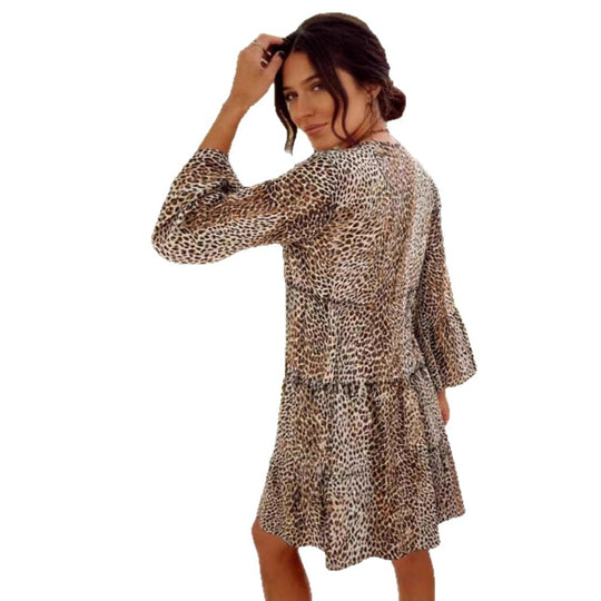 Damen luftiges Hemdkleid mit geschmeidigem Schnitt und elegantem Tiermotiv EB