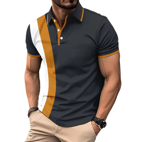 Herren kurzärmeliges Poloshirt mit modernen Farbblocks und atmungsaktivem Material EB