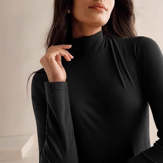 Damen Elegantes Langarm Maxikleid mit hohem Kragen und fließendem Rock EB