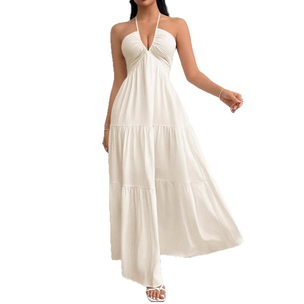 Damen Maxikleid mit tiefer Frontausschnitt und schwingendem Rock EB