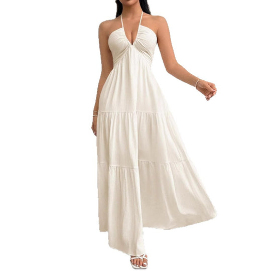 Damen Maxikleid mit tiefer Frontausschnitt und schwingendem Rock EB