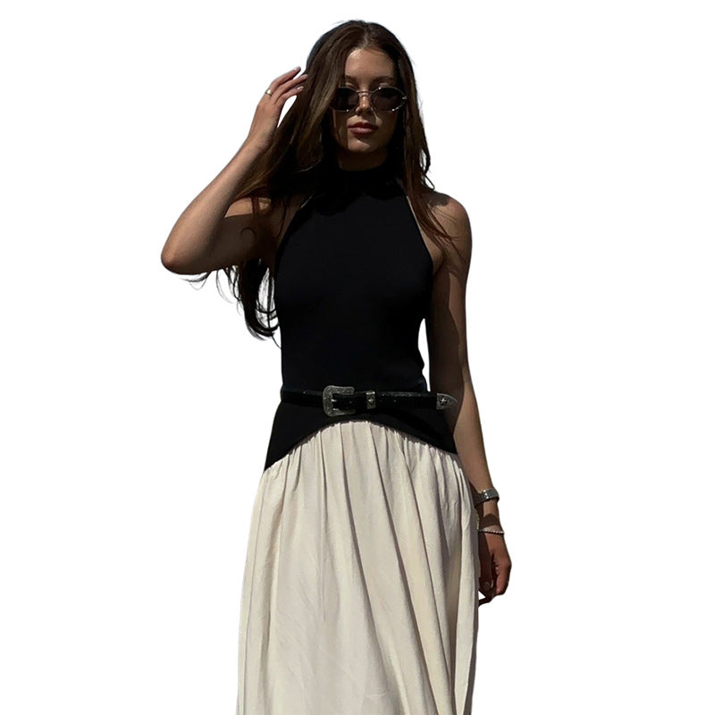 Damen Elegantes Maxikleid mit hochgeschlossenem Design und zwei Farbdetails EB