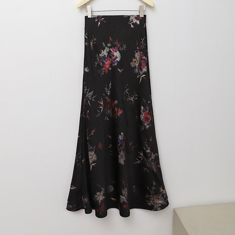 Damen  floraler Bias-Cut Midirock mit seitlichem Schlitz und taillennahem Komfortbund EB