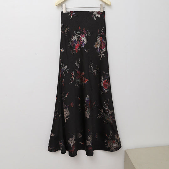 Damen  floraler Bias-Cut Midirock mit seitlichem Schlitz und taillennahem Komfortbund EB