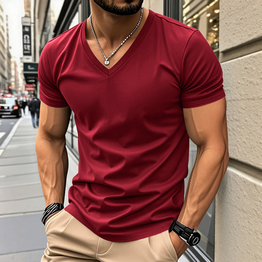 Herren V-Ausschnitt T-Shirt aus atmungsaktiver und schnelltrocknender Baumwolle EB
