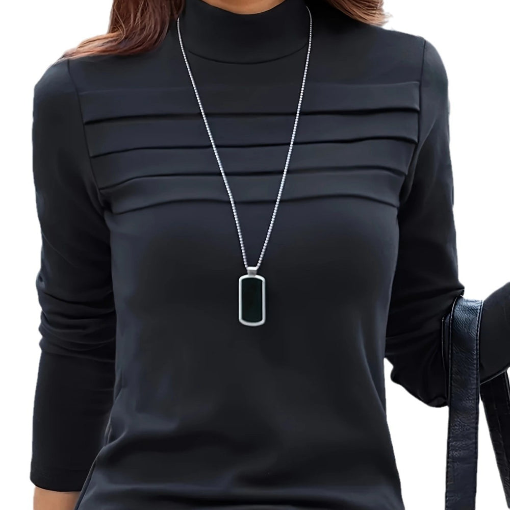 Damen Langarmshirt mit stilvollem Stehkragen und modischen Falten EB
