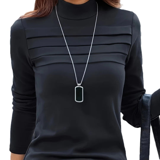 Damen Langarmshirt mit stilvollem Stehkragen und modischen Falten EB