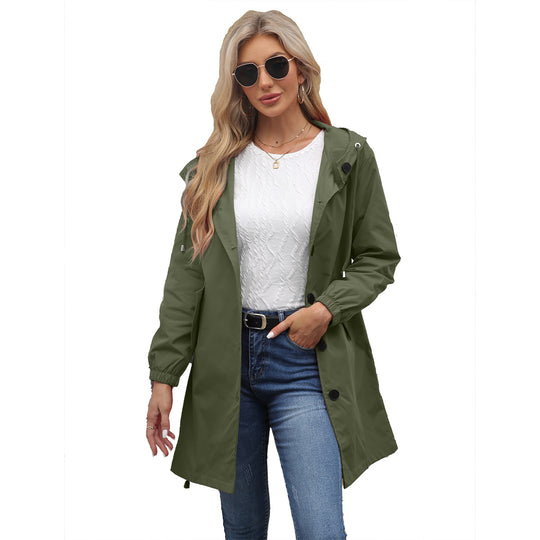 Damen modische Übergangsjacke mit verstellbarer Kapuze und praktischen Taschen EB