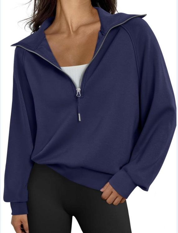 Damen lässiger Sweatpullover mit hohem Kragen und Reißverschluss EB
