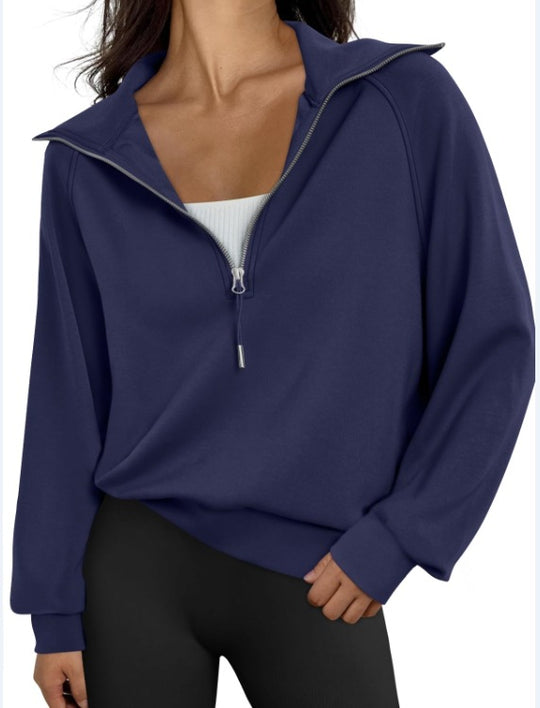Damen lässiger Sweatpullover mit hohem Kragen und Reißverschluss EB