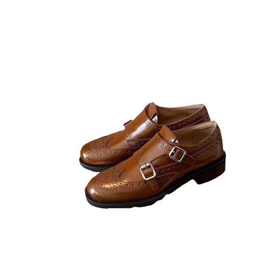Damen elegante Schnürschuhe mit doppeltem Schnallenverschluss und perforiertem Obermaterial EB