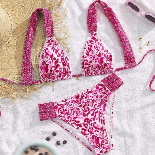 Damen Bikini mit dekorativen Rüschen und elegantem Muster EB