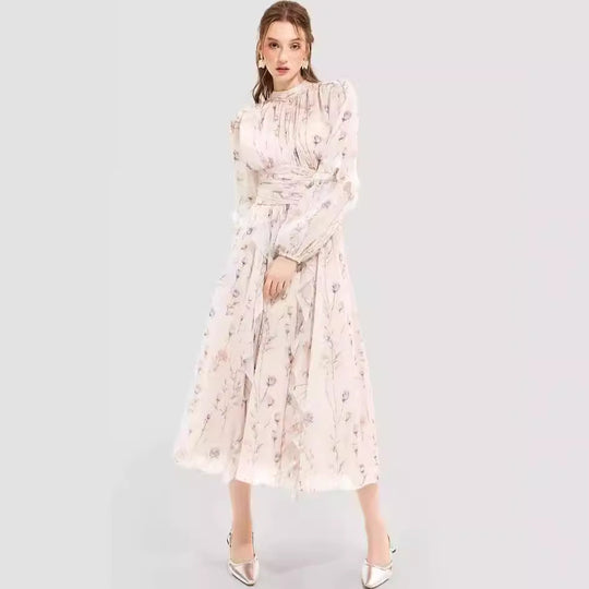 Damen Midi-Kleid mit floralen Stickereien und elegantem Rüschensaum EB