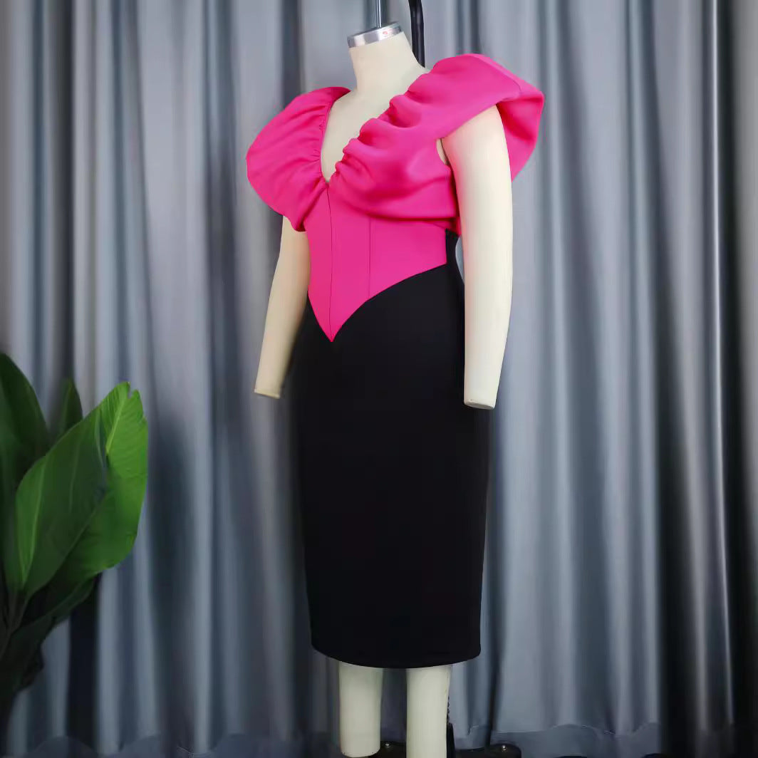 Damen elegantes Abendkleid mit voluminösem Rüschenoberteil EB