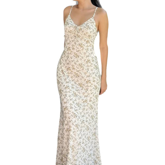 Damen Exquisites Trägerkleid mit floralem Muster und bindbarem Dekolleté EB