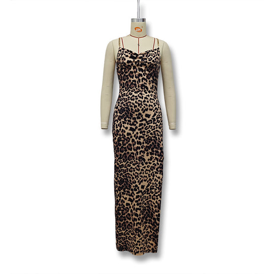 Damen Elegantes Maxikleid mit raffiniertem Leo-Muster EB