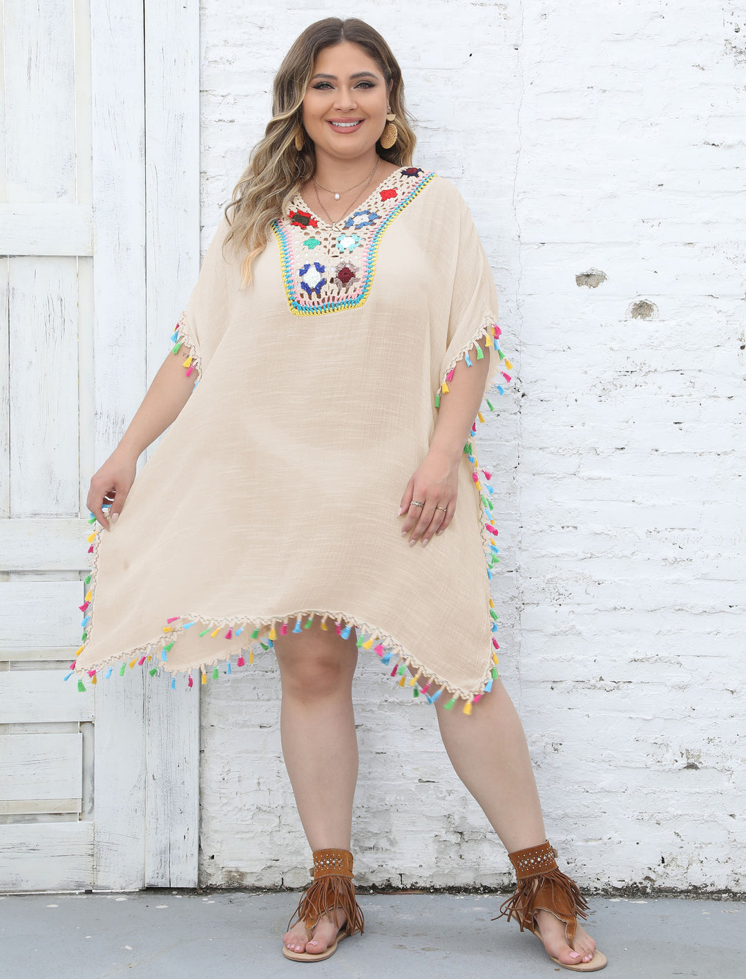 Damen Strandtunika mit fransigen Details EB