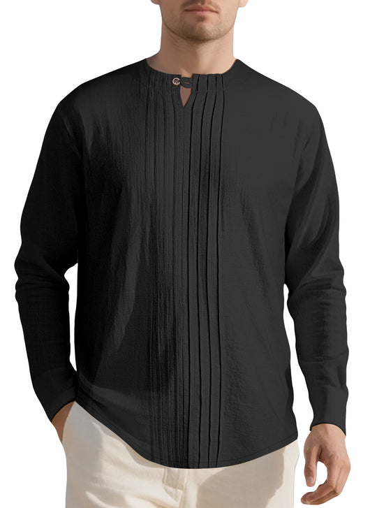 Herren Langarmshirt mit modischem Henley-Ausschnitt und Faltenstruktur EB