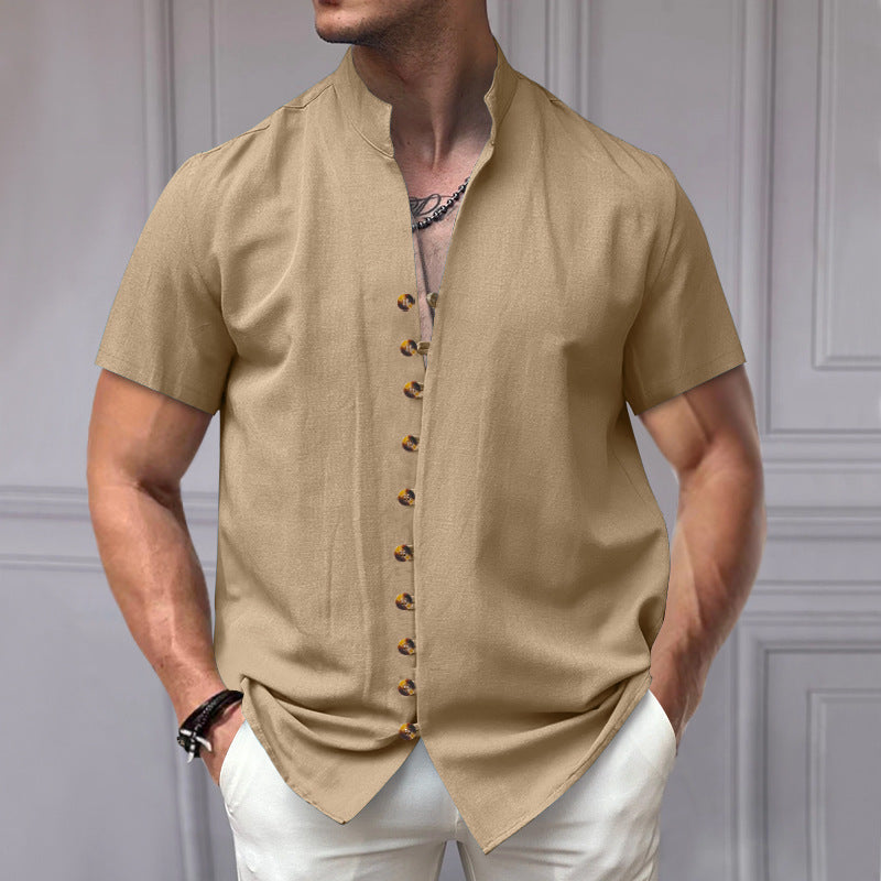 Herren elegant geschnittenes Kurzarmhemd mit Stehkragen EB