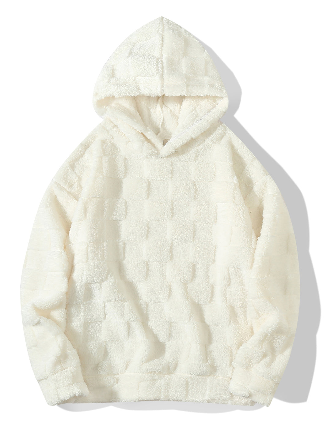 Damen nan Oversize-Plüschhoodie mit Karomuster, Kapuze und weichem Teddyfutter EB
