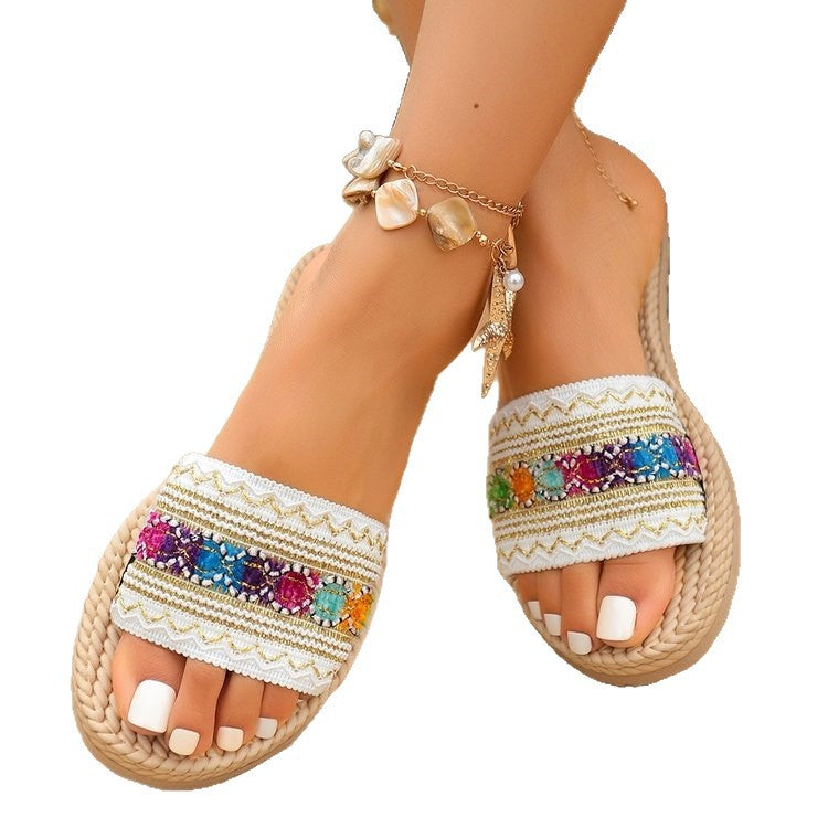 Damen Sommerliche Römersandalen mit dekorativem Blumendetail EB